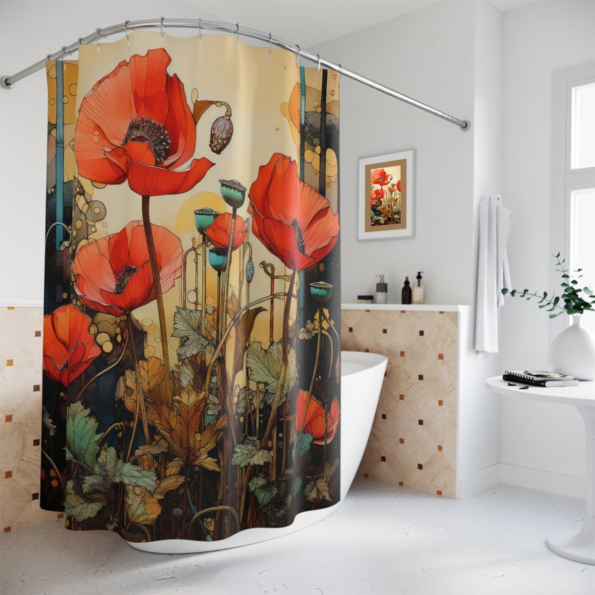 Art Nouveau Poppy Shower Curtain