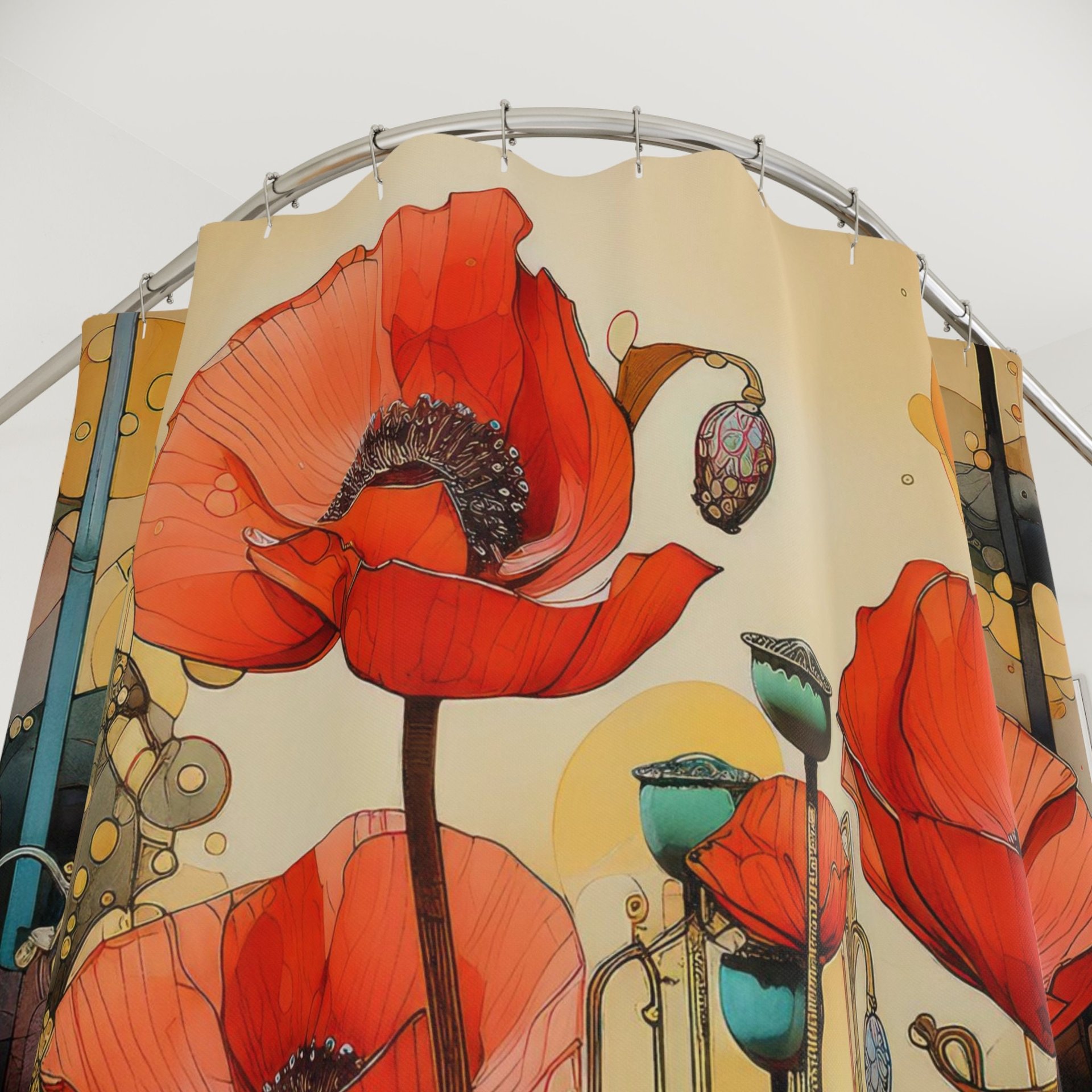 Art Nouveau Poppy Shower Curtain top half view