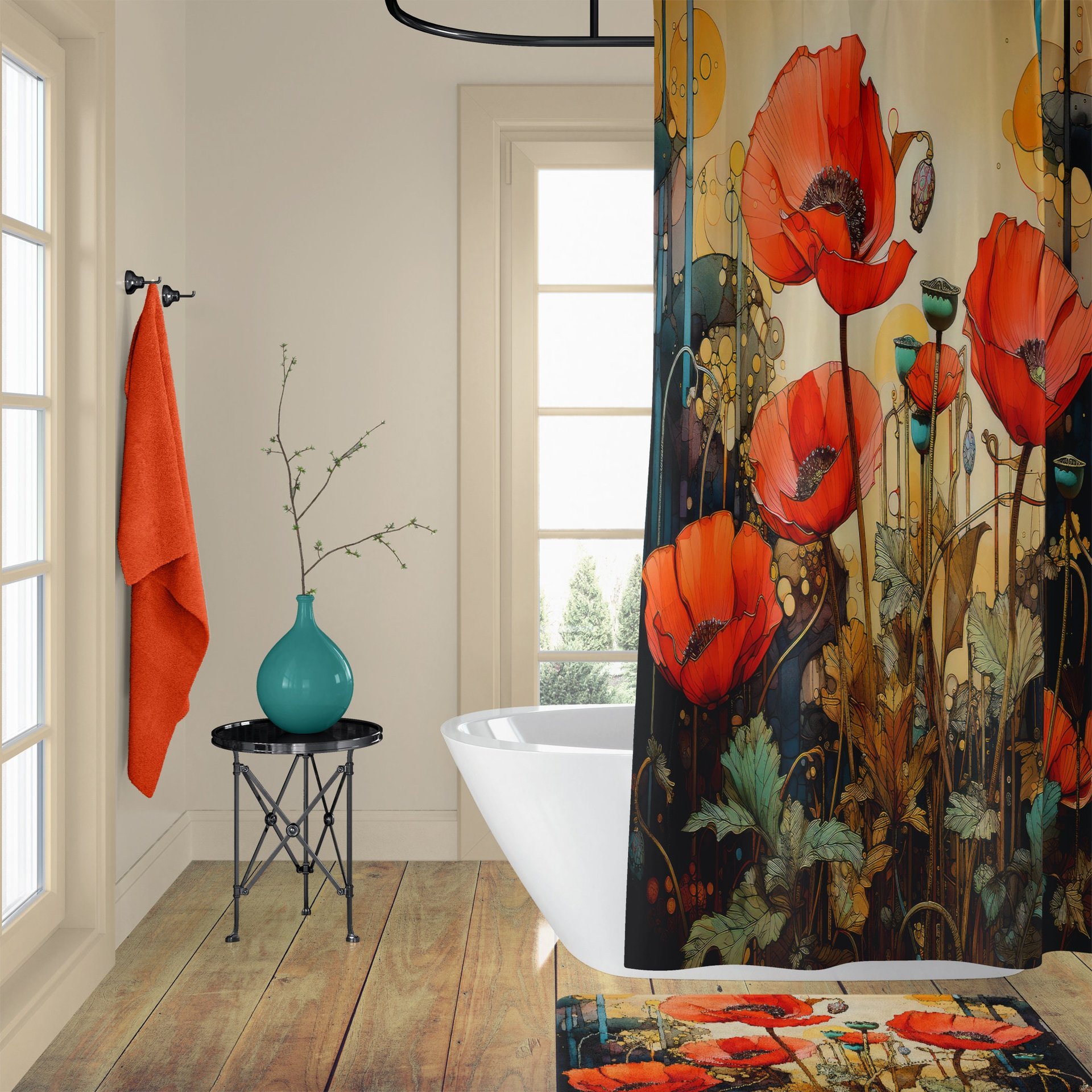 Art Nouveau Poppy Shower Curtain Set
