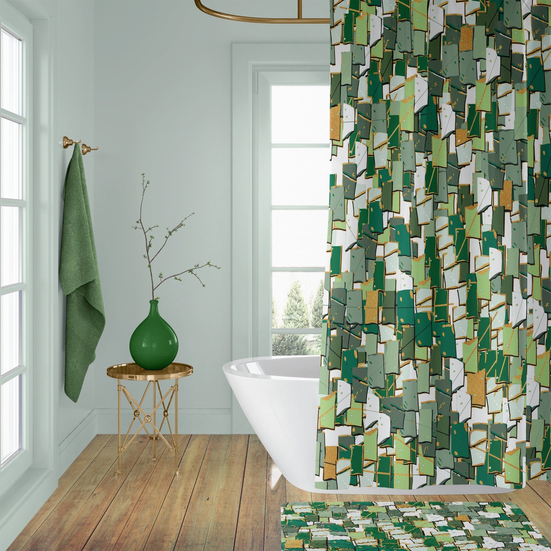 Green Rustic Lodge Style Shower Curtain set