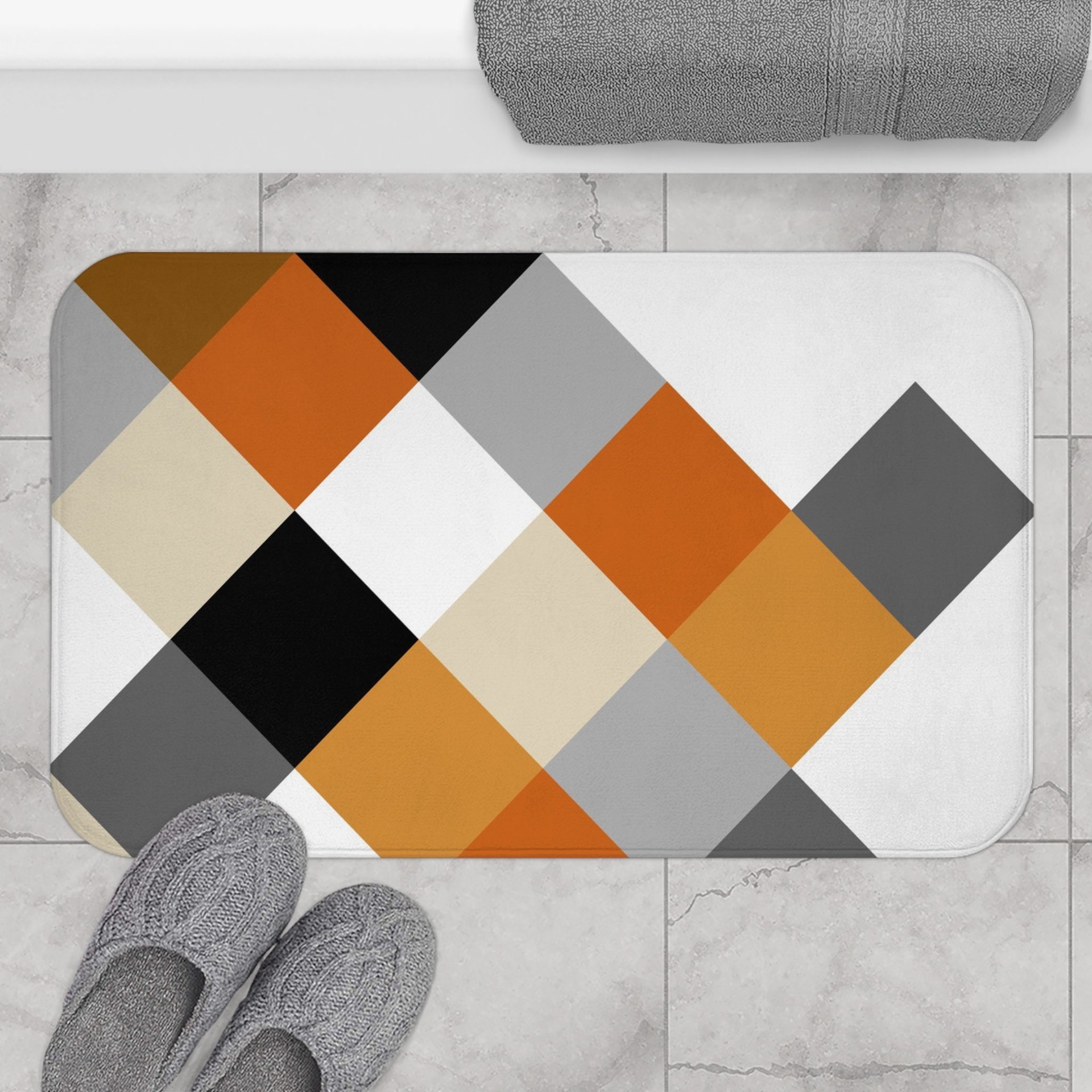 Burnt Orange Modern Geometric Bath Mat Large