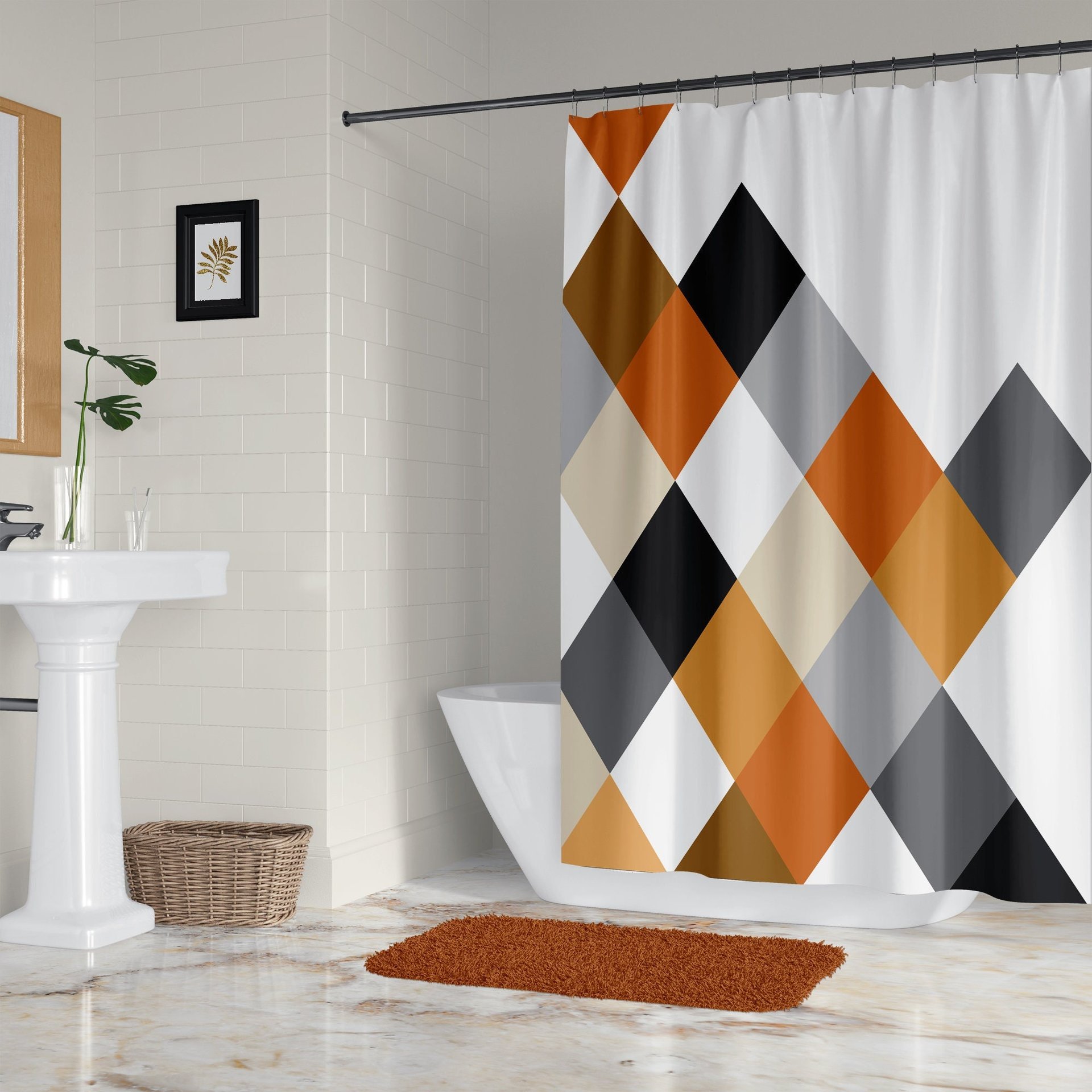 Burnt Orange Modern Geometric Shower Curtain
