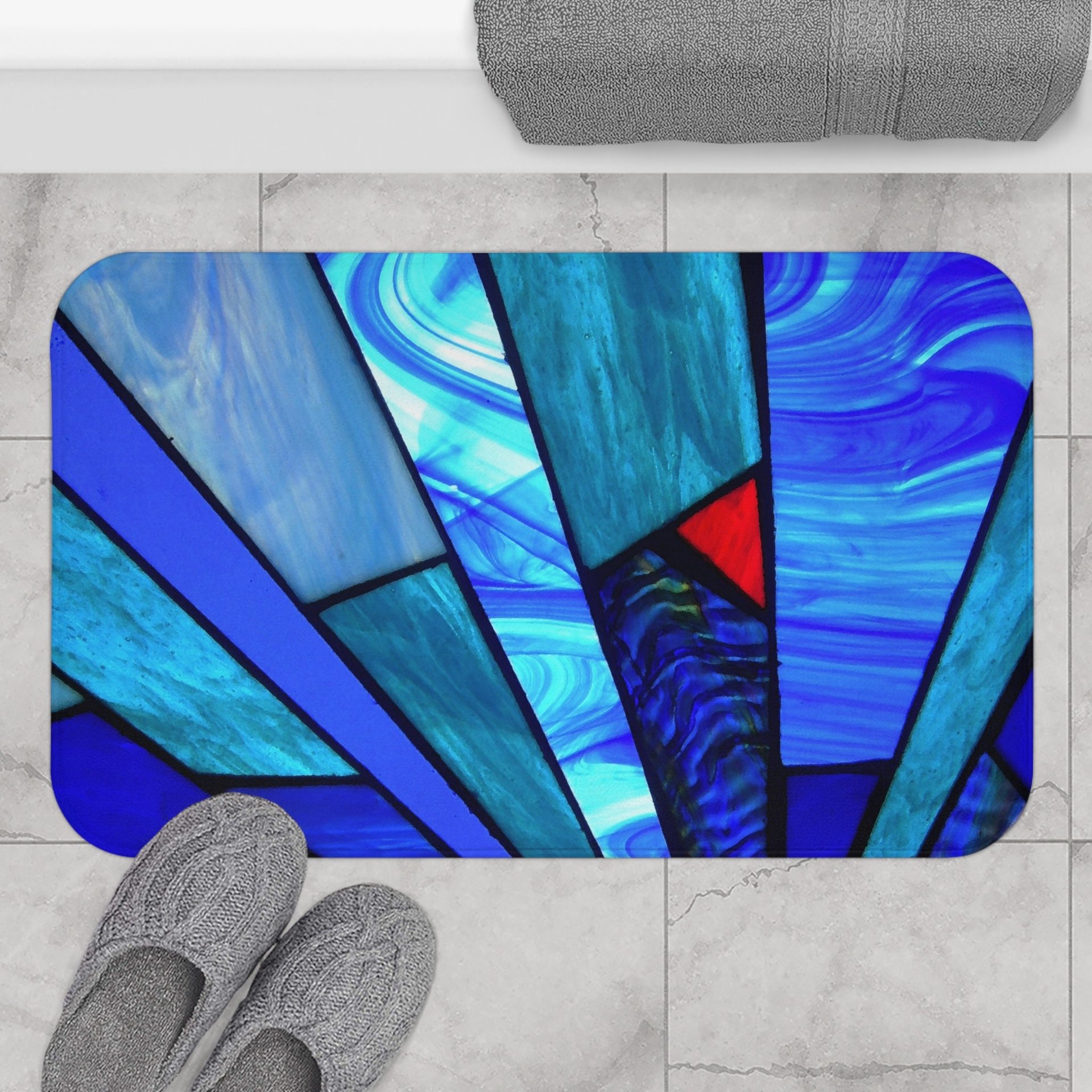 Large Blue Stained Glass bath mat