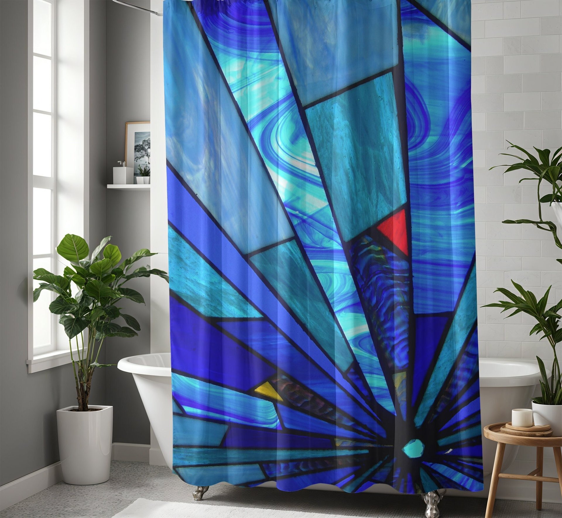 Royal blue Stained Glass Shower Curtain