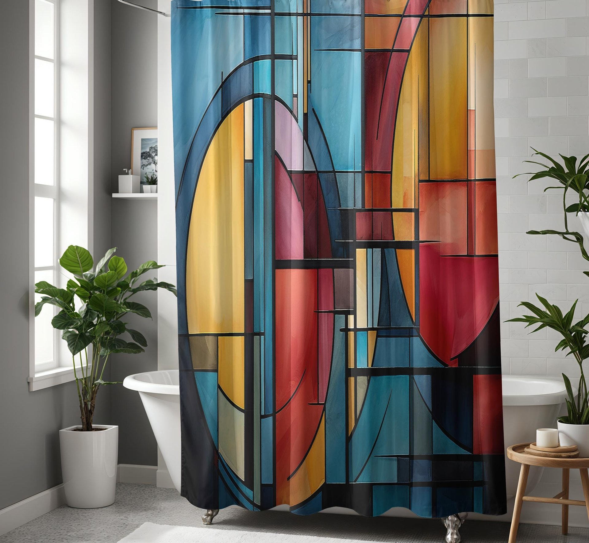 Jewel Colors Abstract Art Stained Glass Shower Curtain