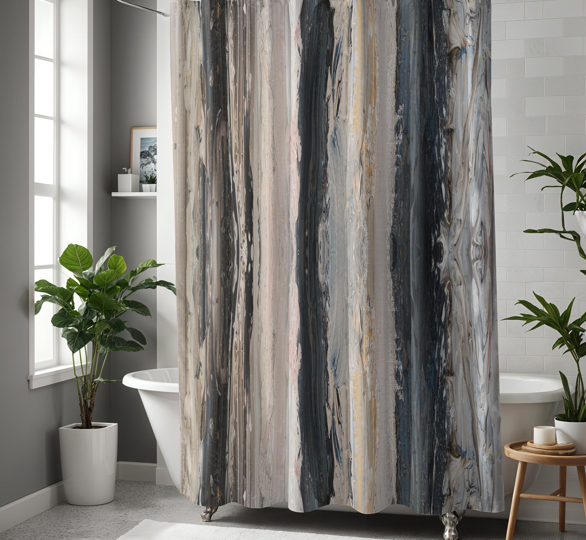 Neutral Modern paint stripes Shower Curtain