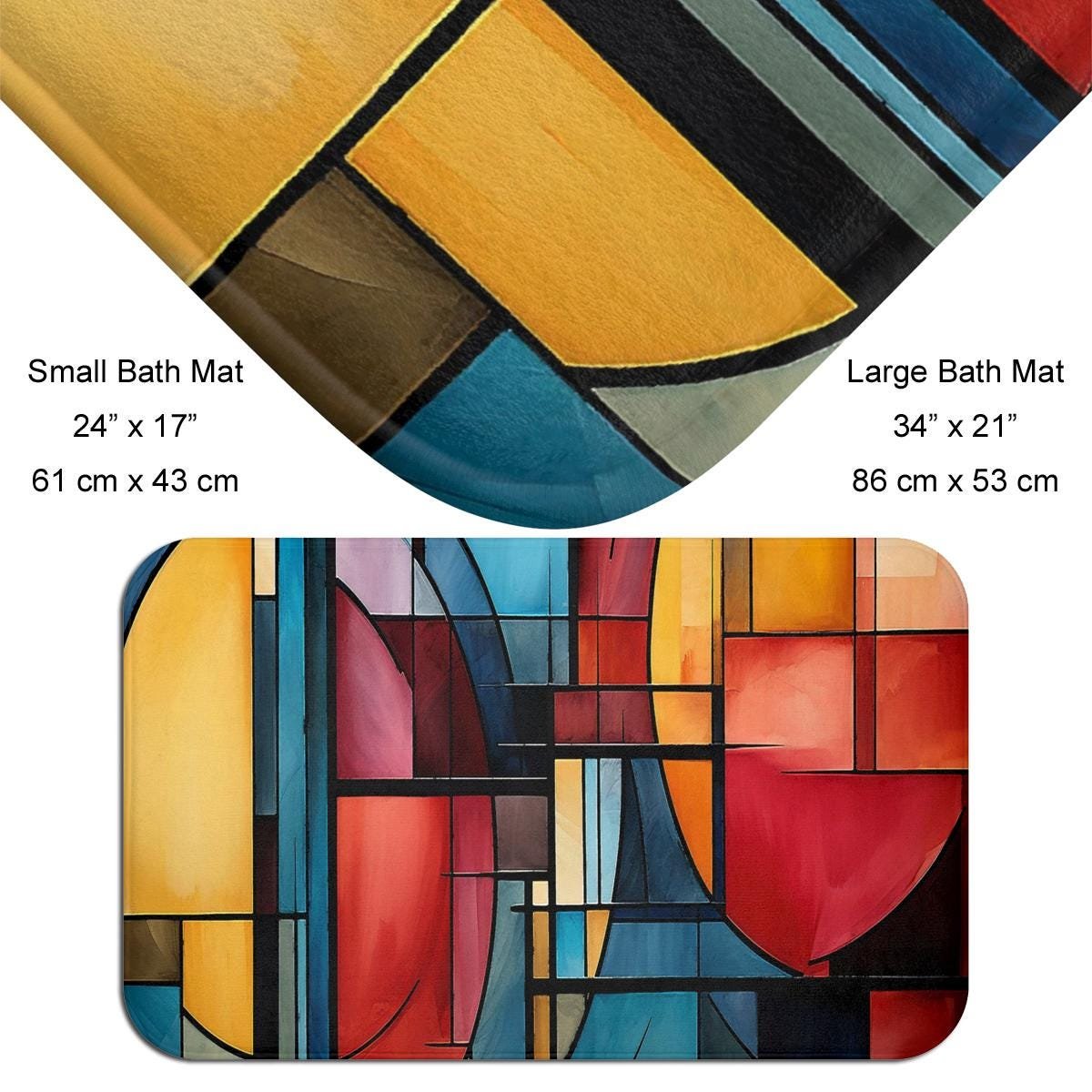 Jewel Colors Abstract Art Stained Glass bath mat sizes