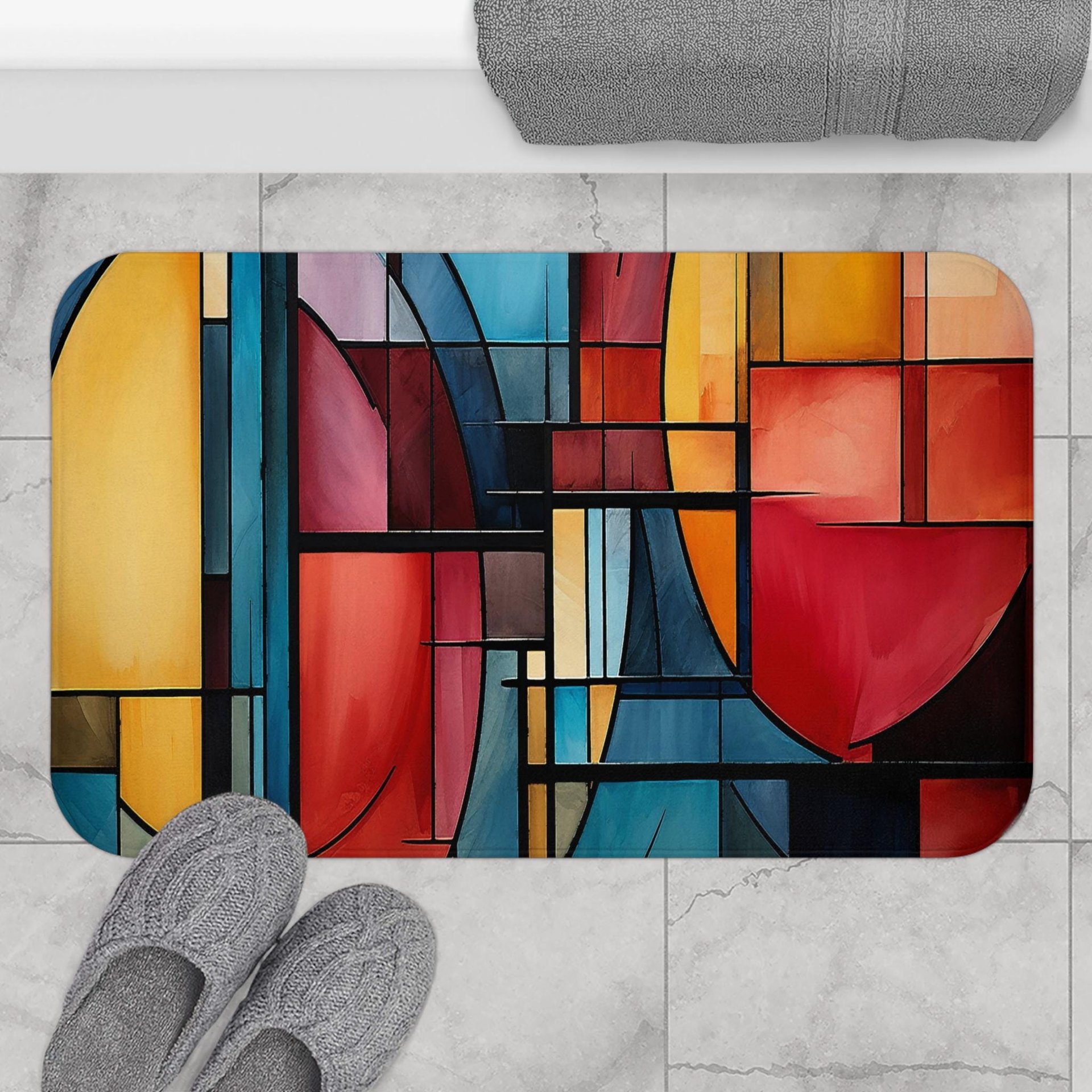 Jewel Colors Abstract Art Stained Glass bathmat.