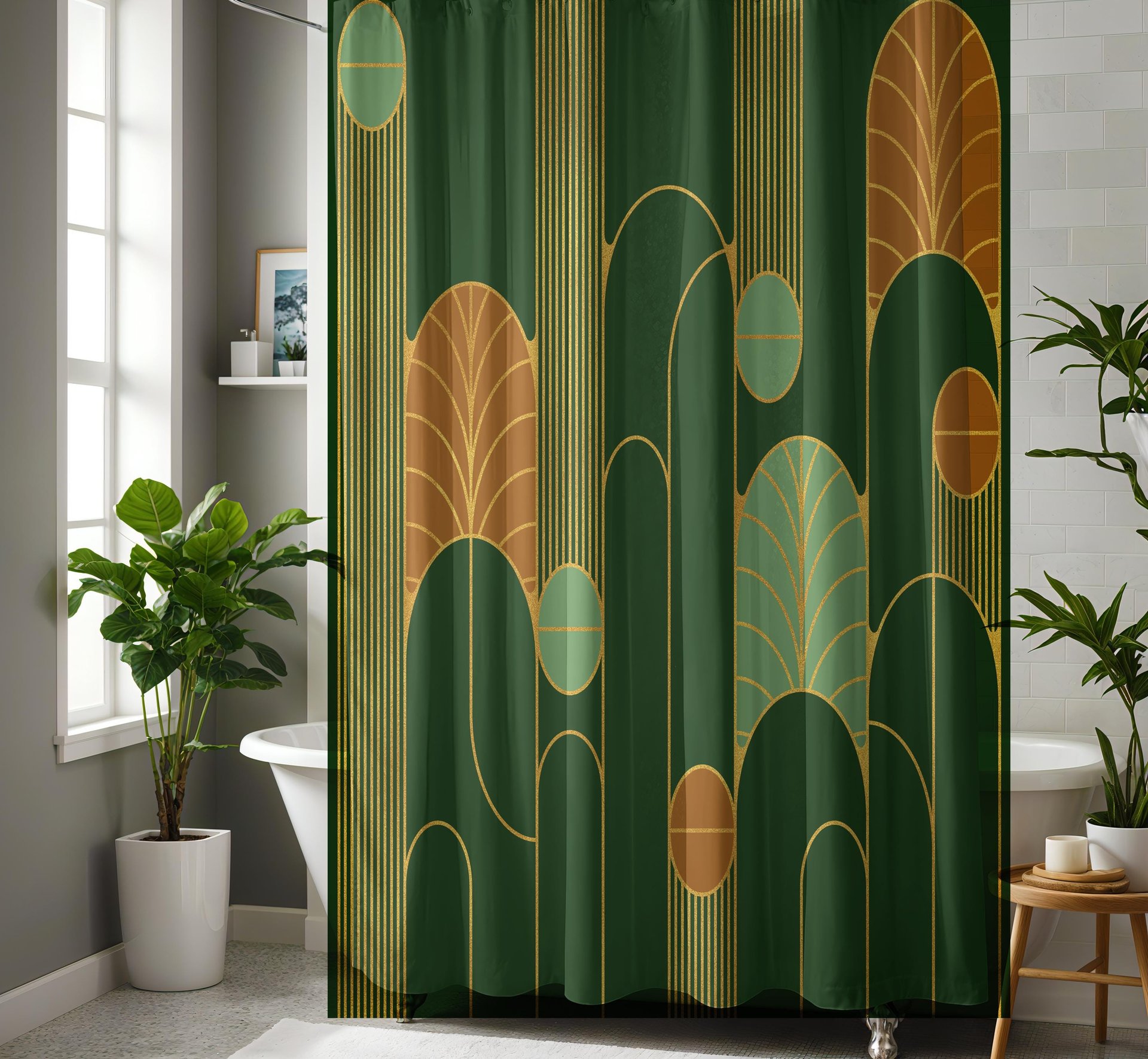 Forest Green Minimalist Art Deco Shower Curtain