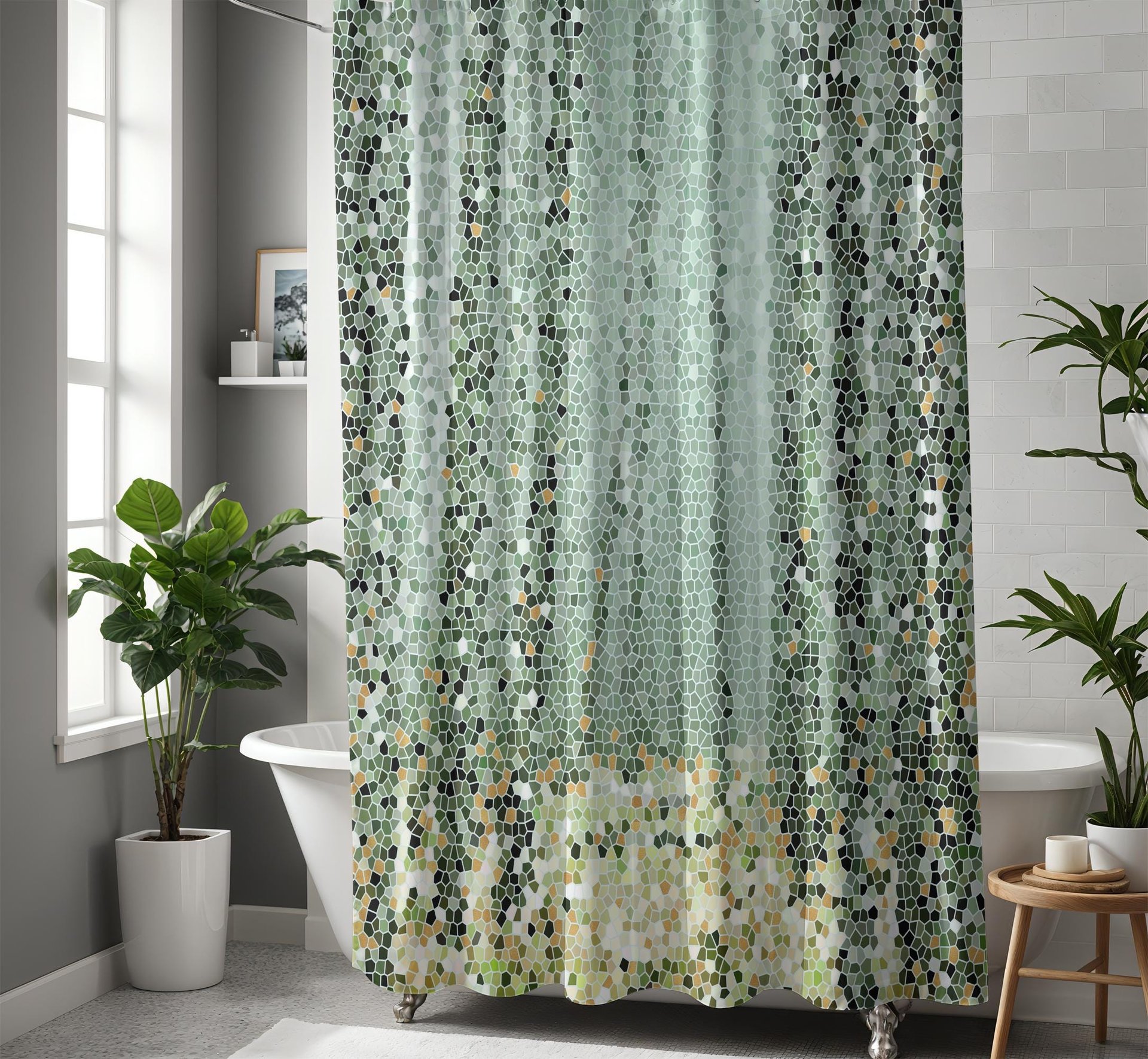Green Trees Mosaic Shower Curtain