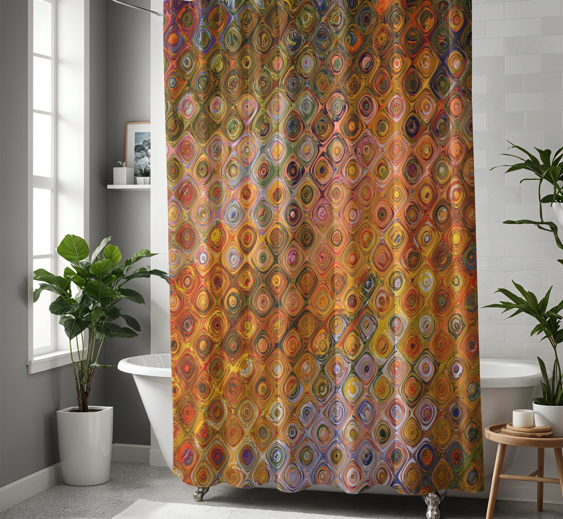 Burnt Orange Tile Pattern Shower Curtain