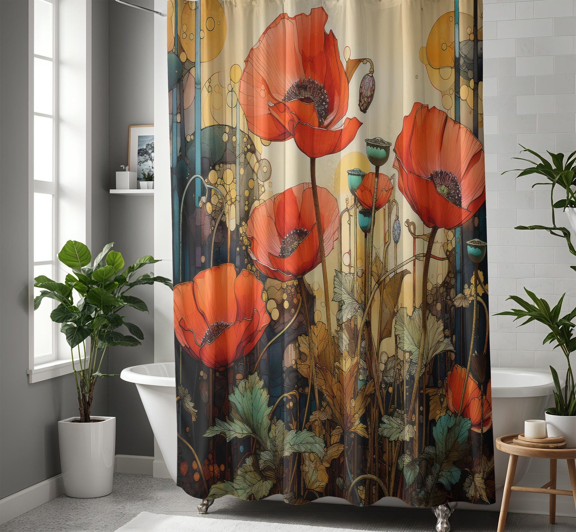 Art Nouveau Poppy Shower Curtain