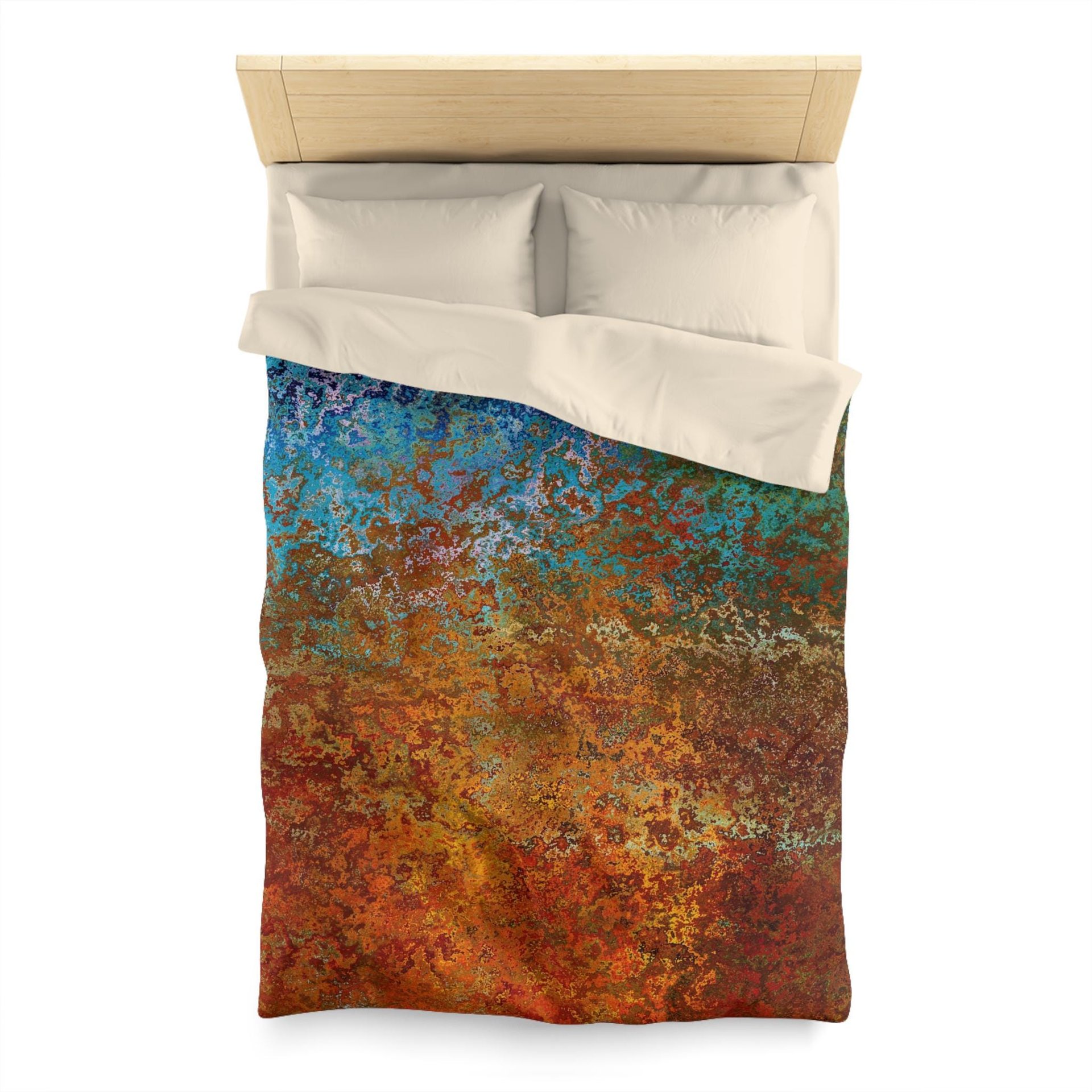 Burnt Orange and Blue Rusted Metal twin duvet cover