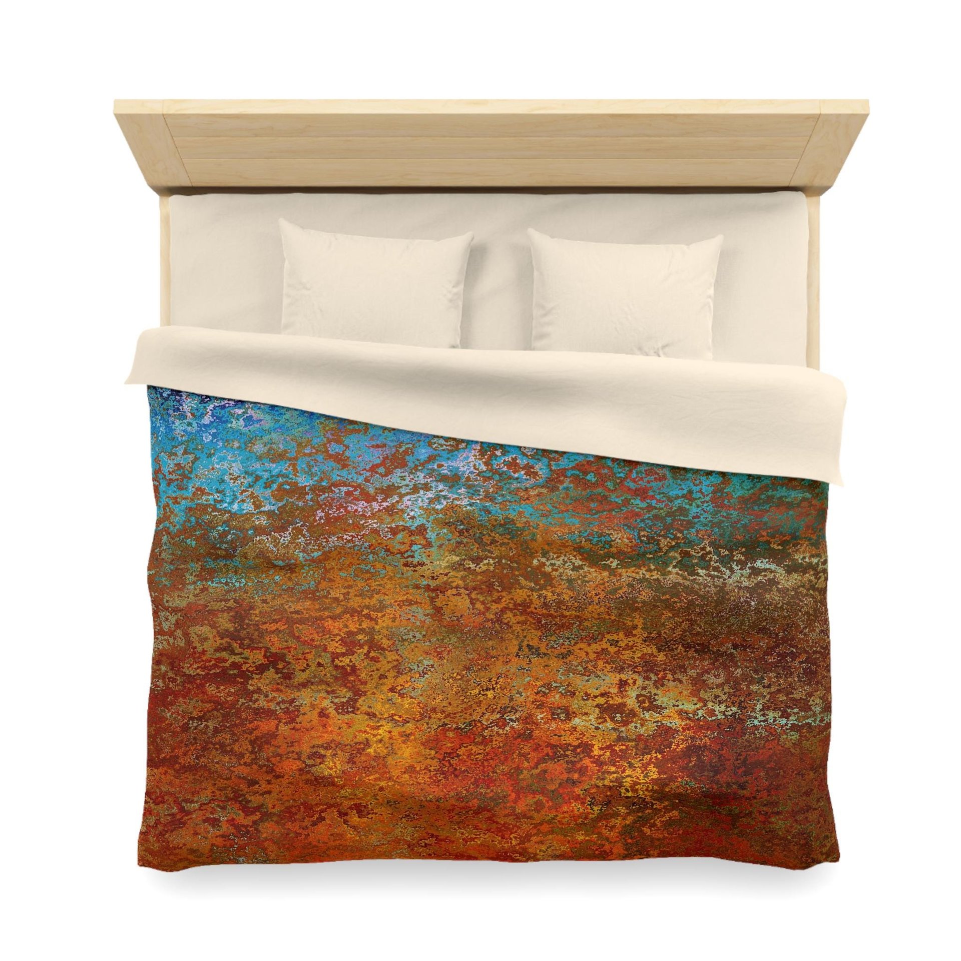 Burnt Orange and Blue Rusted Metal king duvet cover