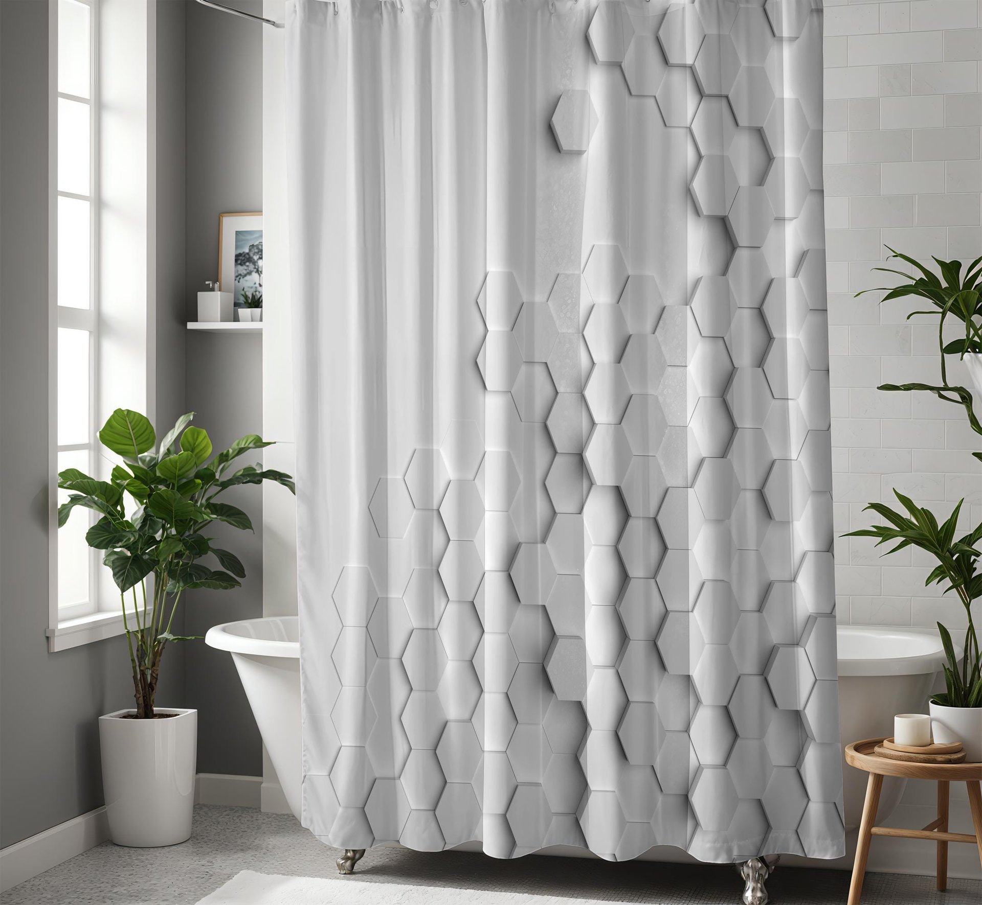 Monochromatic hexagon 3D Shower Curtain