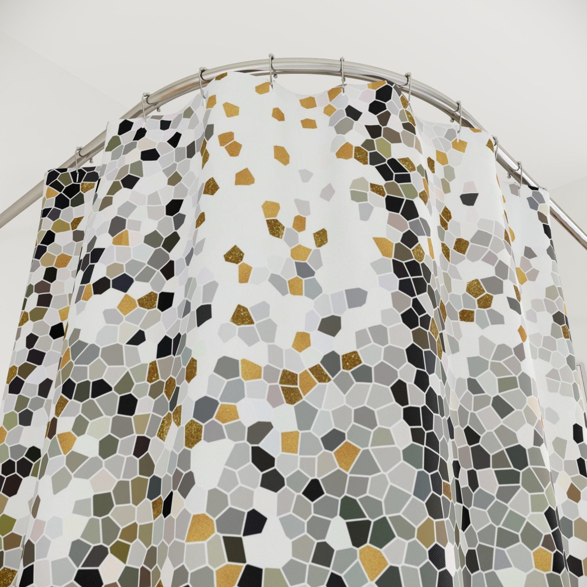Winter Woodland Mosaic Shower Curtain top view