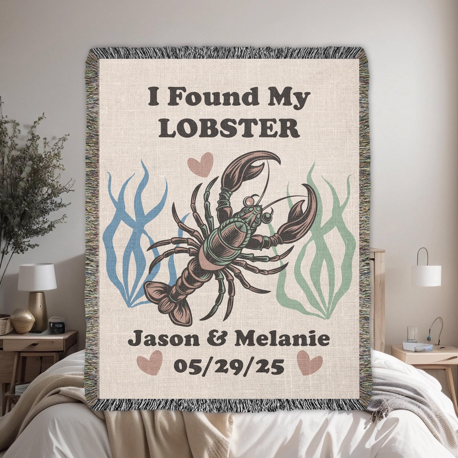 Personalized Woven Blanket – “I Found My Lobster” Throw for Couples