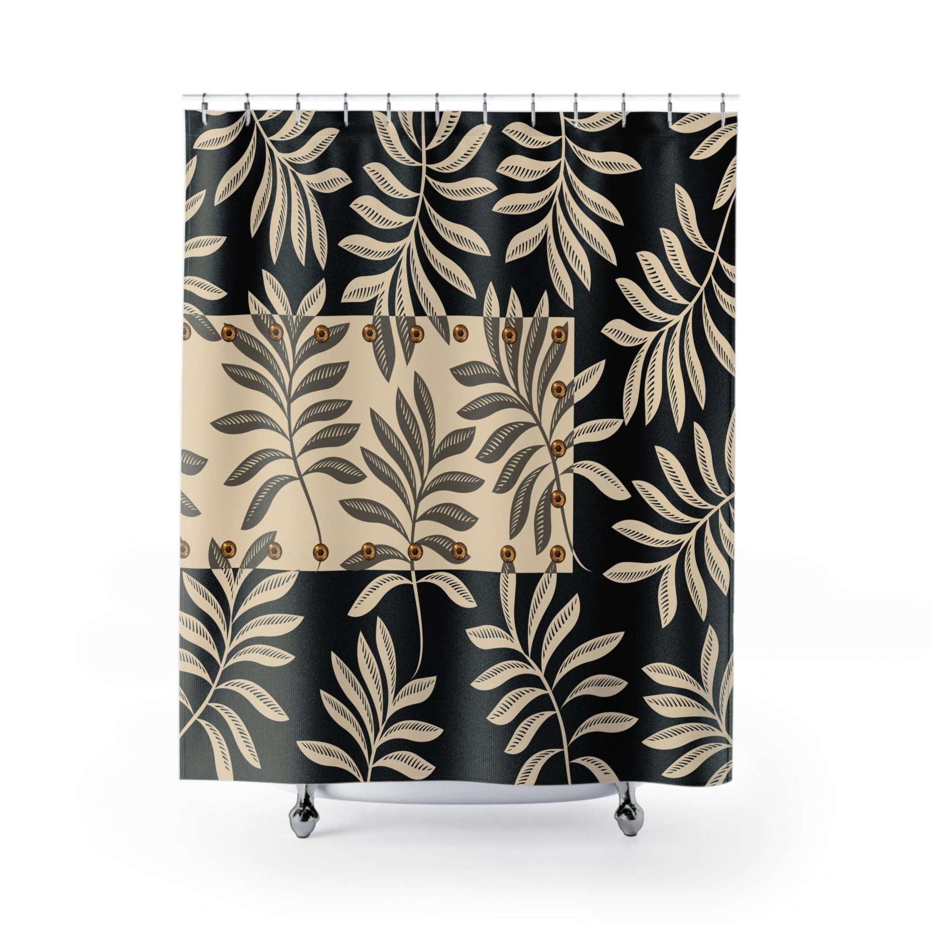 Neutral Leaf pattern industrial Shower Curtain