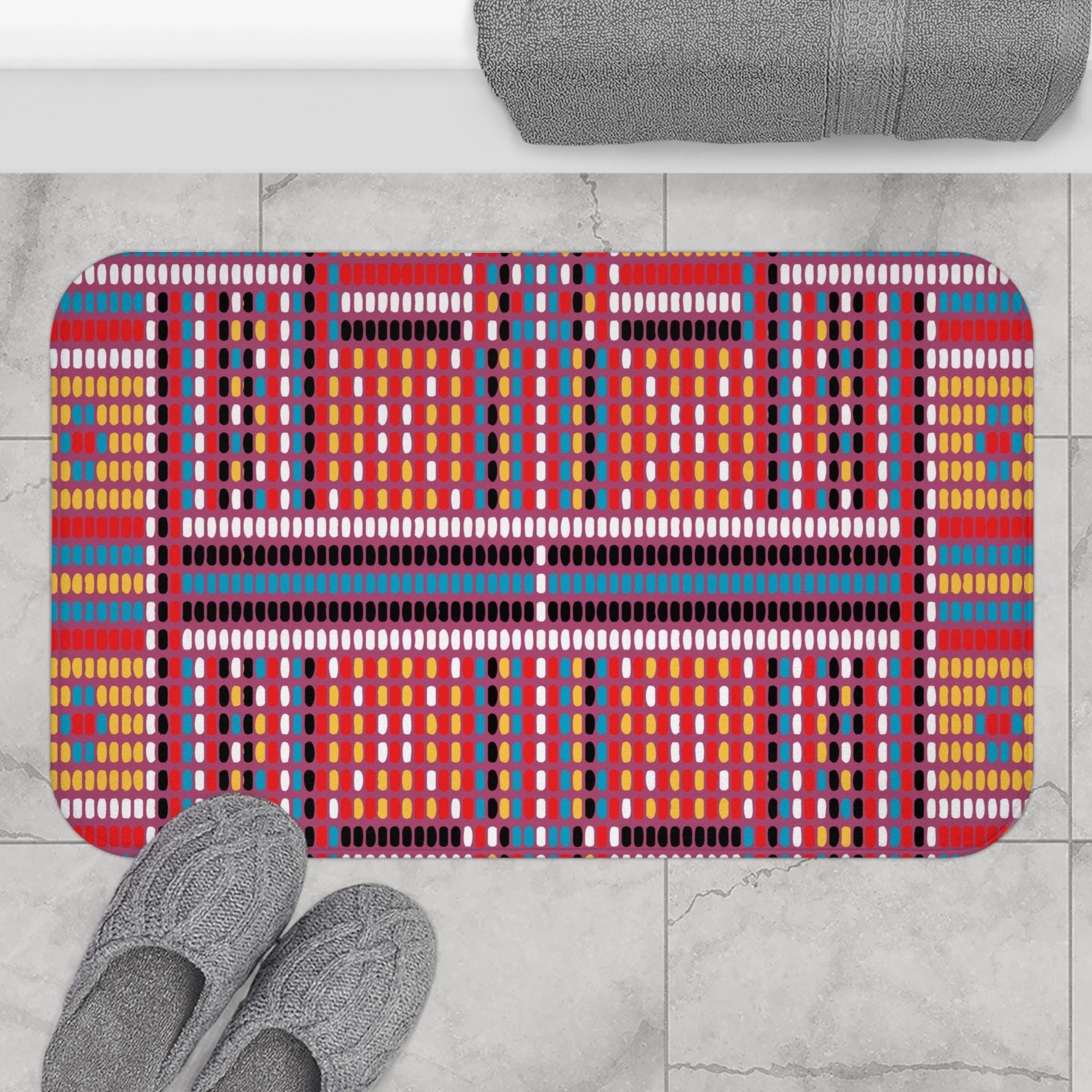 Colorful Beadwork Pattern large bath mat