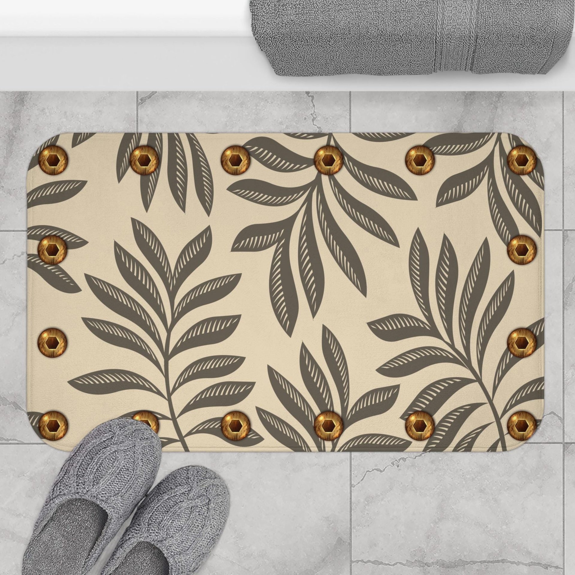 Neutral Leaf Pattern large bath mat - Industrial Style