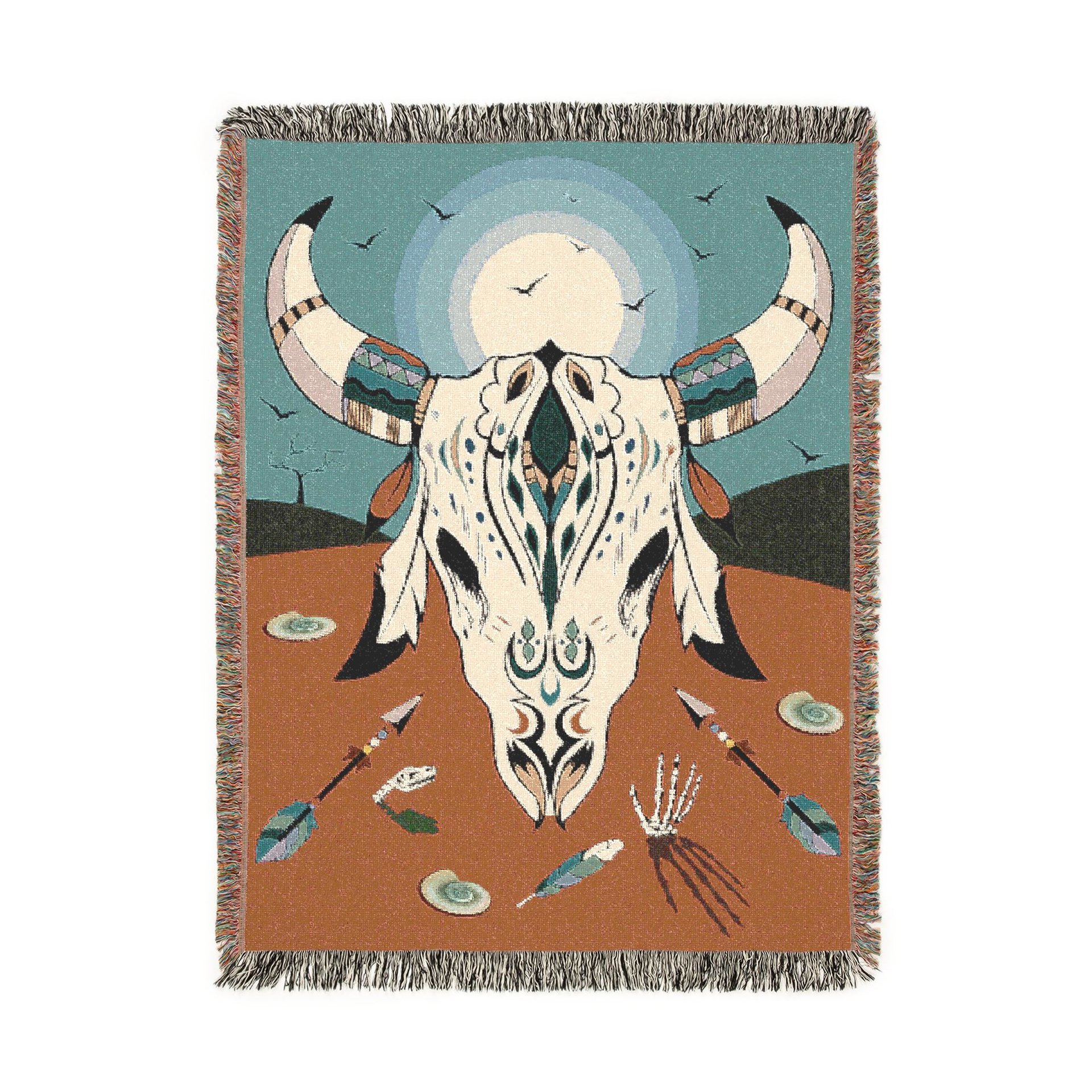Desert Spirit Blanket - Western Cow Skull Woven Throw
