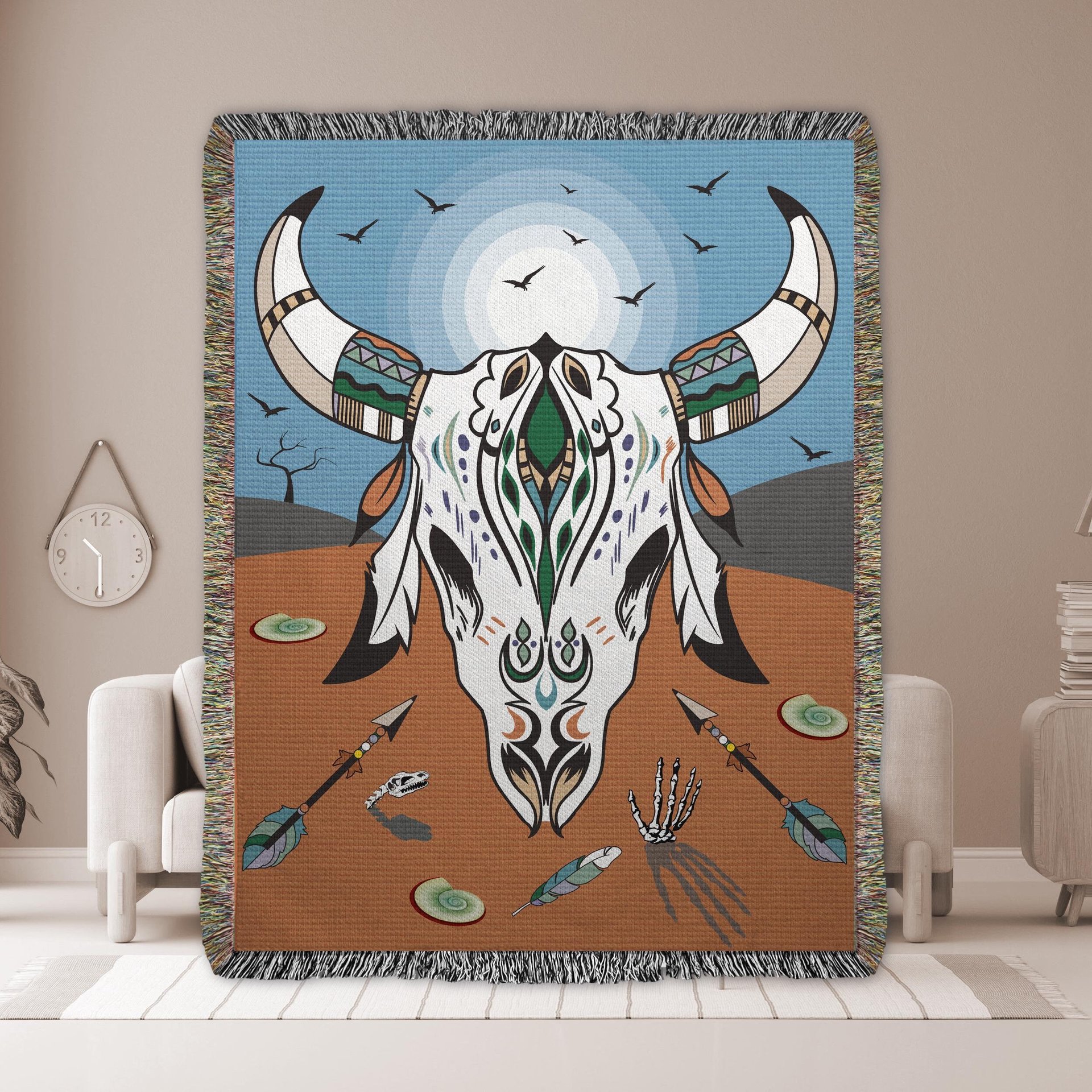 Desert Spirit Blanket - Western Cow Skull Woven Throw