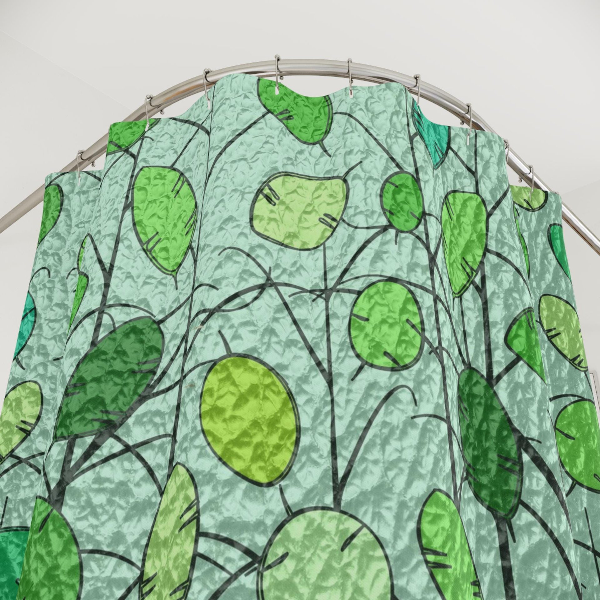 Green Honesty Plant Shower Curtain top view