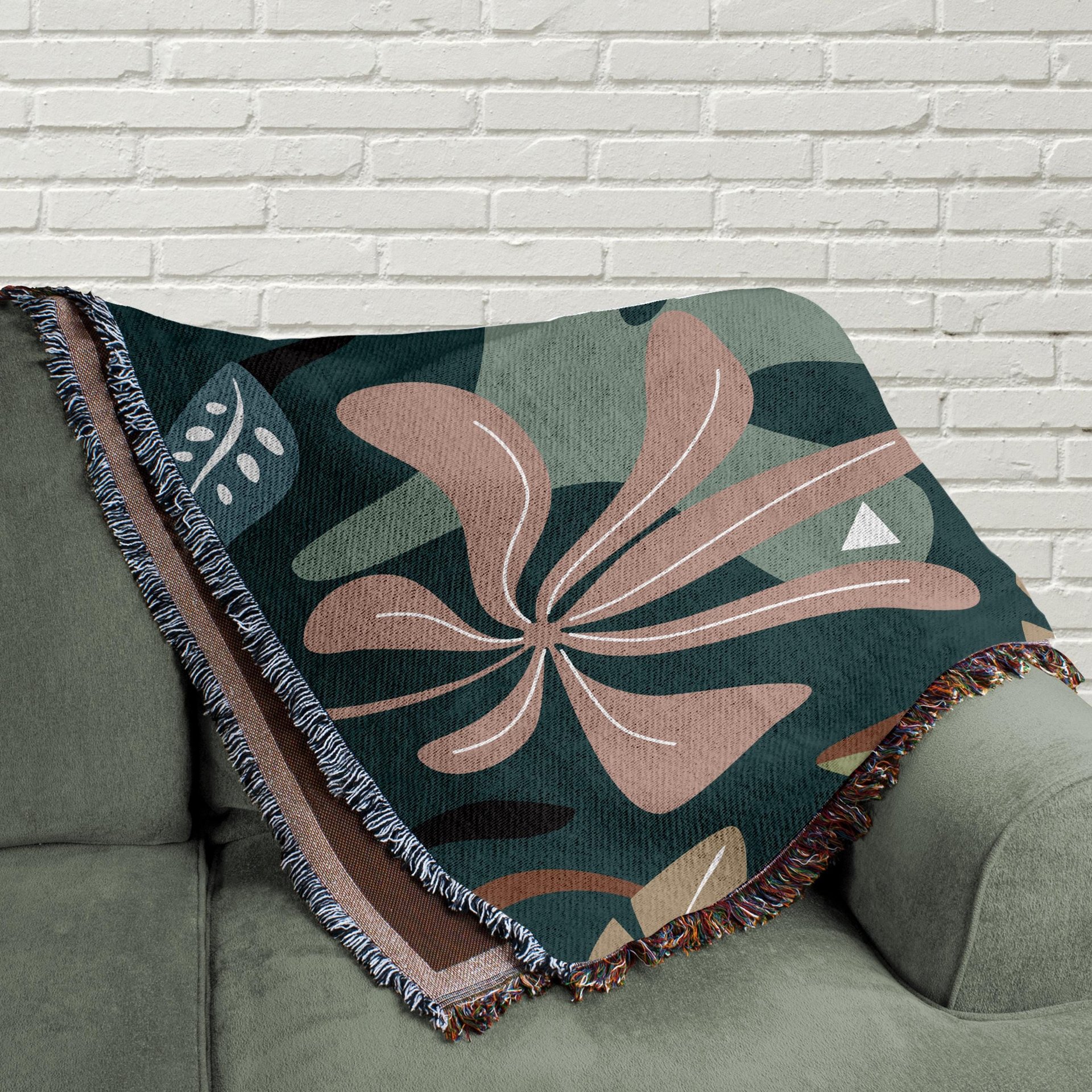 Abstract Floral Cotton Blanket on a couch