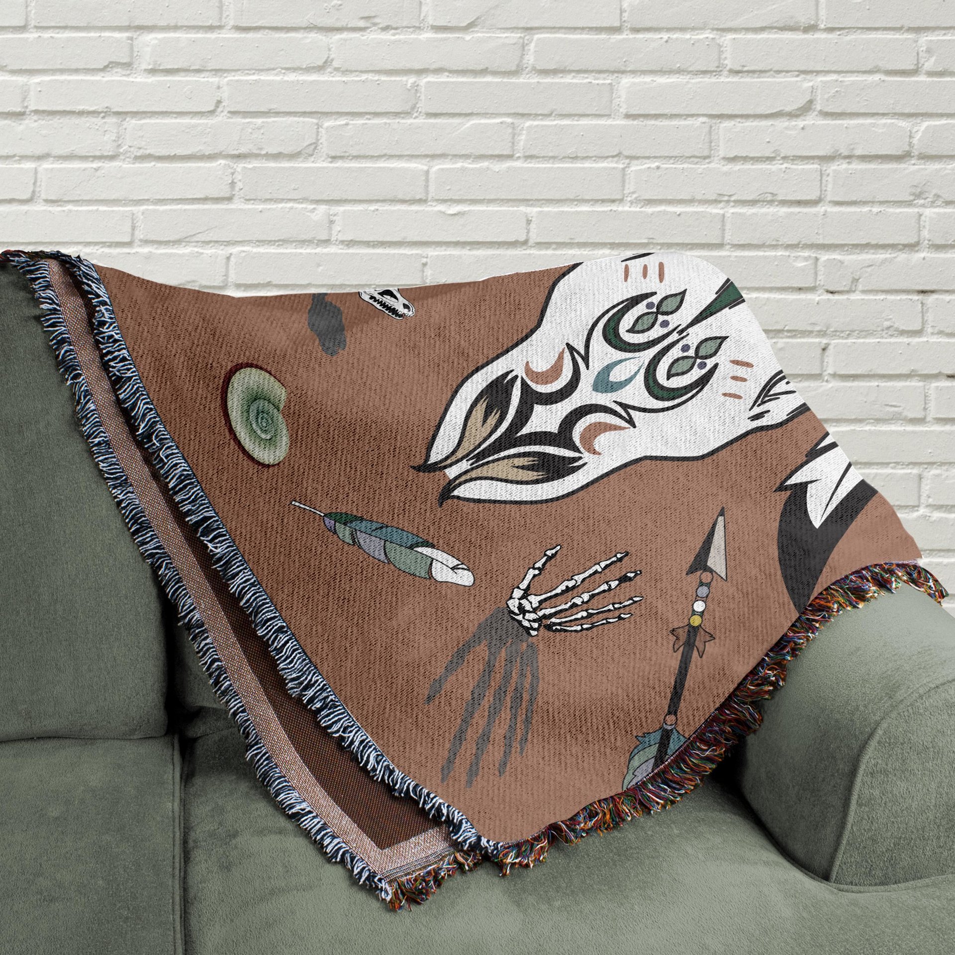 Western Cow Skull Woven Throw on a couch