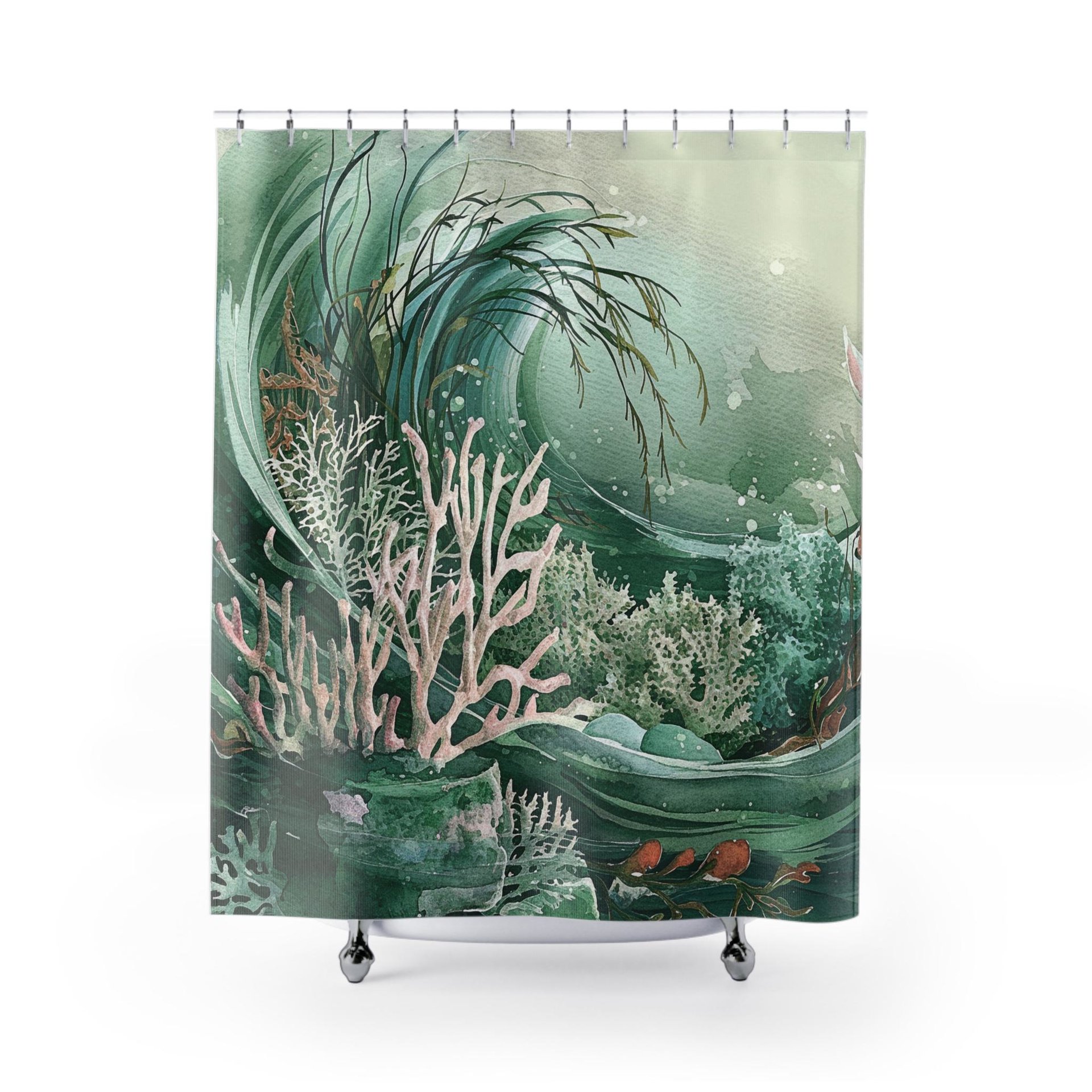 Green Tropical Coral Reef Shower Curtain
