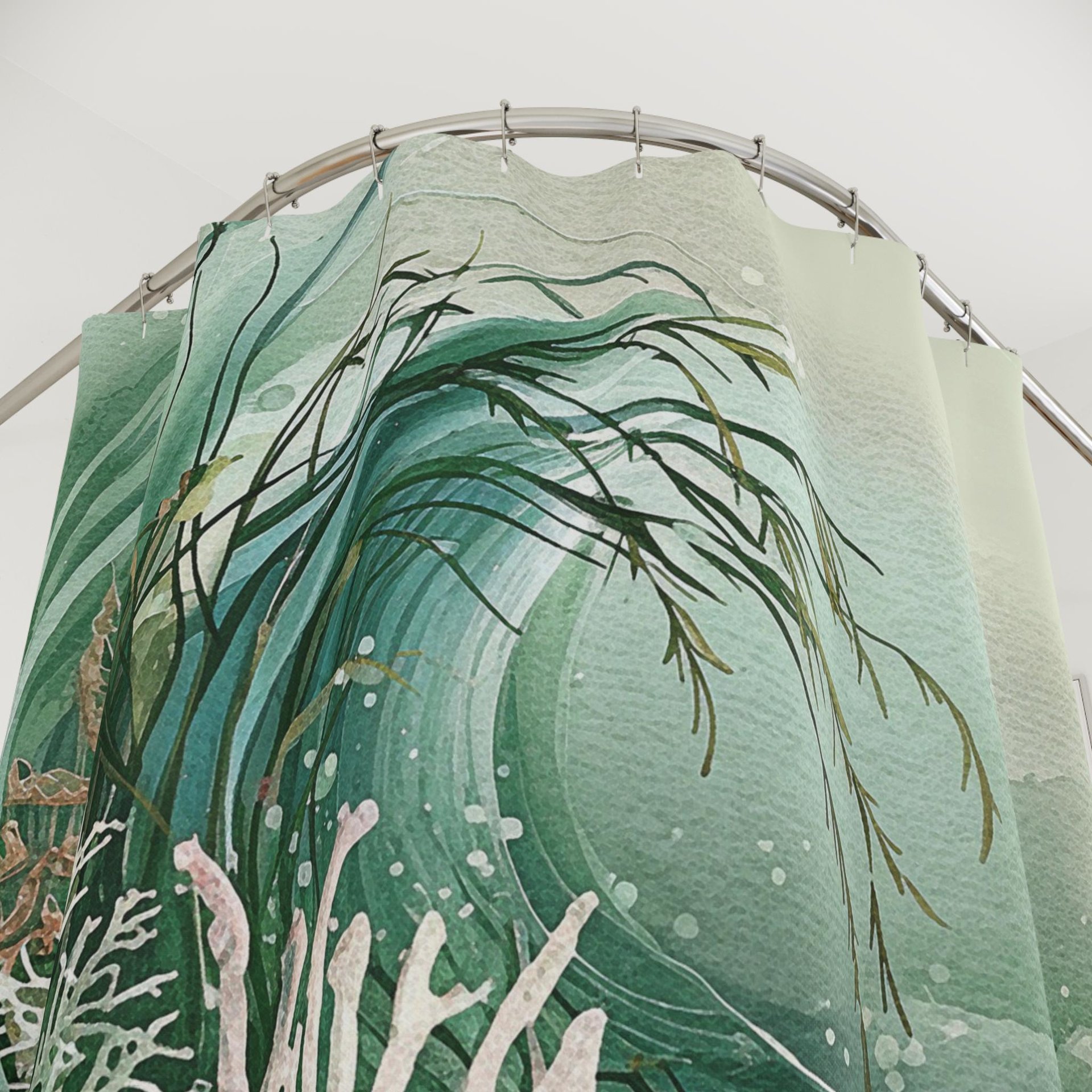 Green Tropical Coral Reef Shower Curtain top view