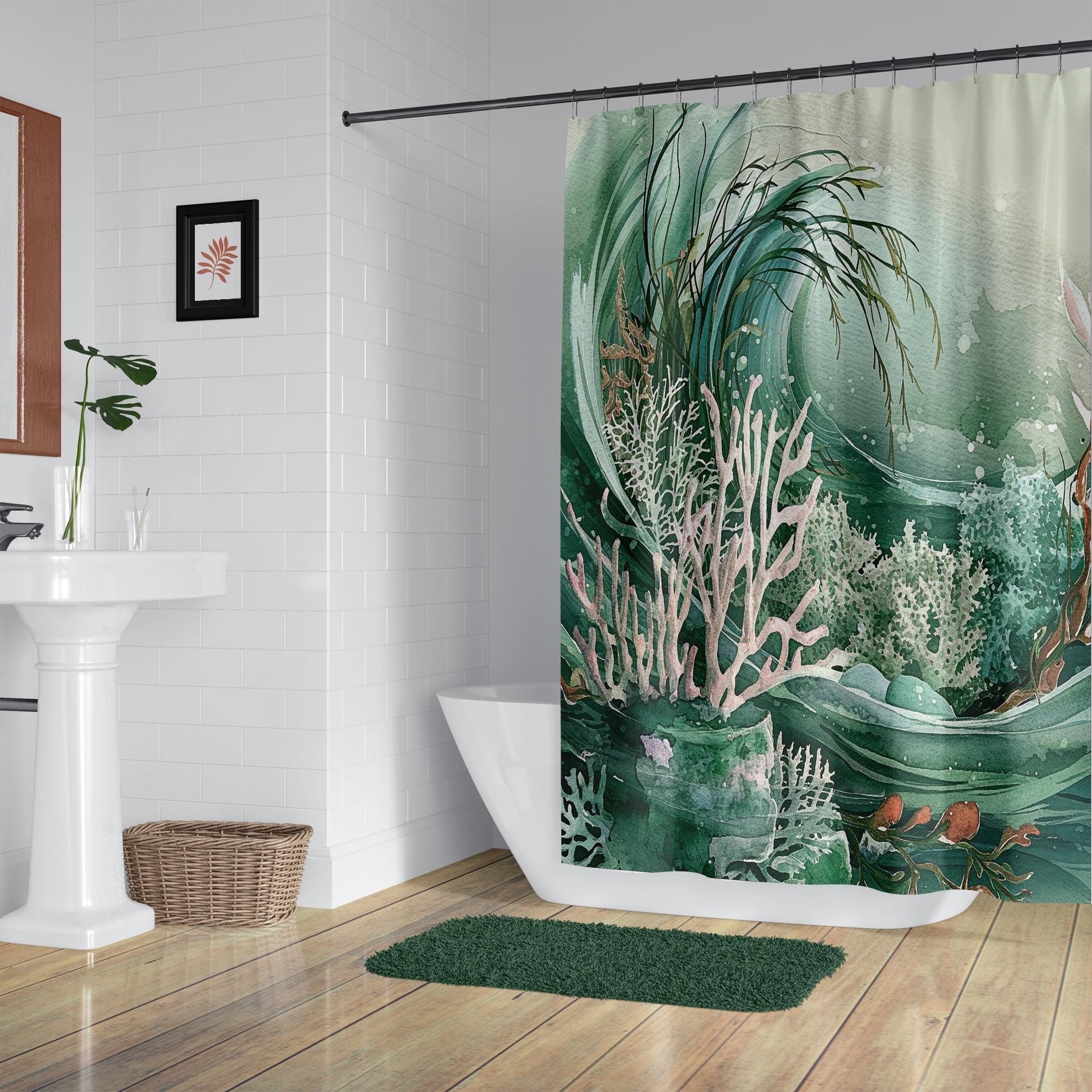 Green Tropical Coral Reef Shower Curtain