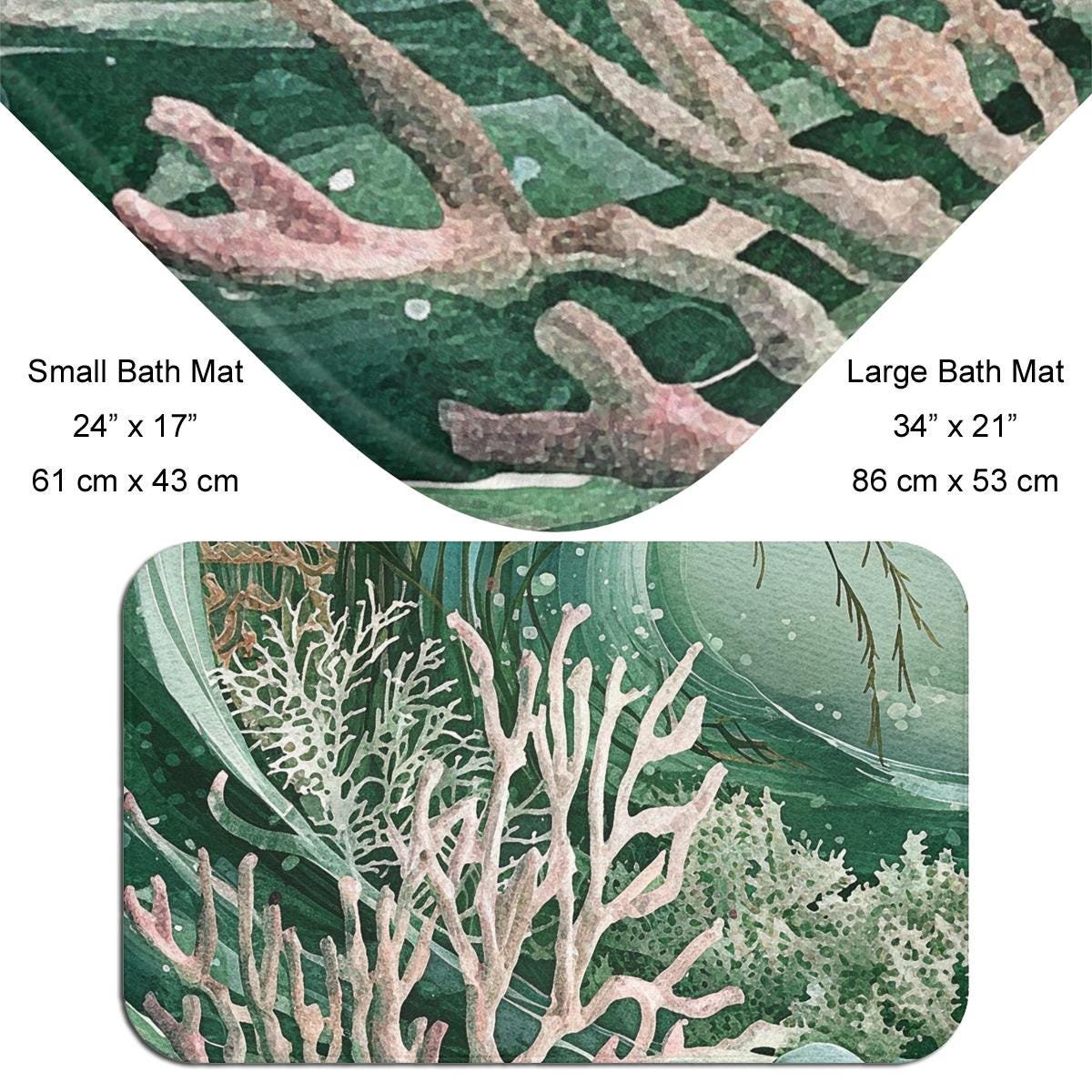 Green Tropical Coral Reef bath mat sizes
