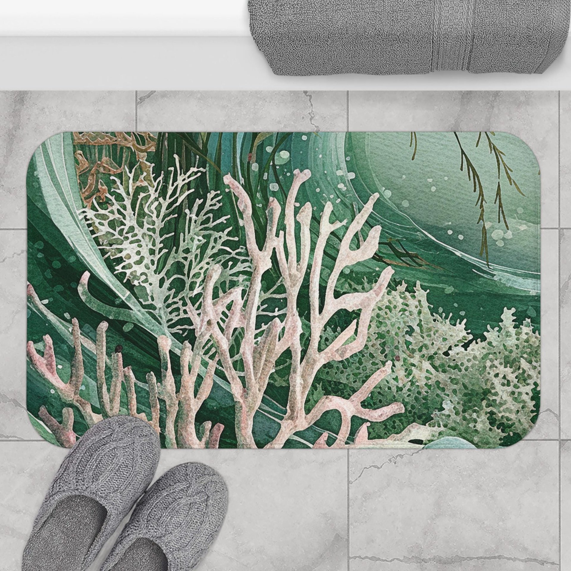 large Green Tropical Coral Reef bath mat