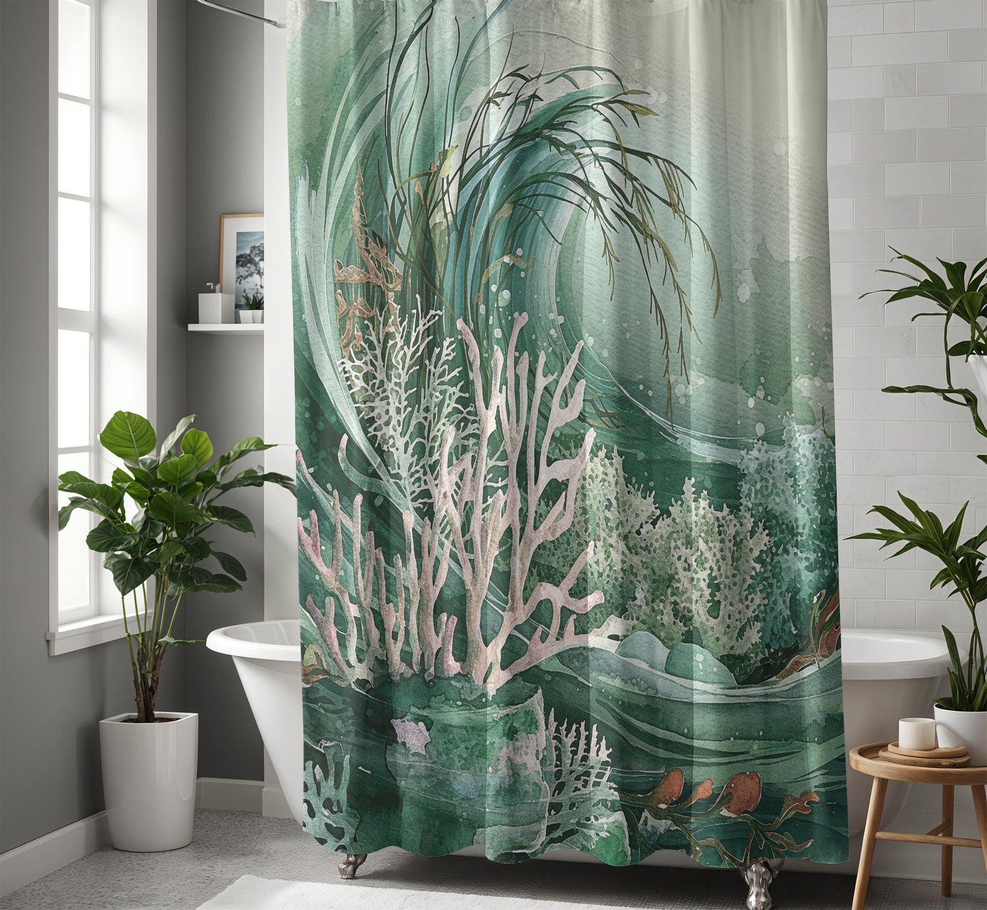 Green Tropical Coral Reef Shower Curtain