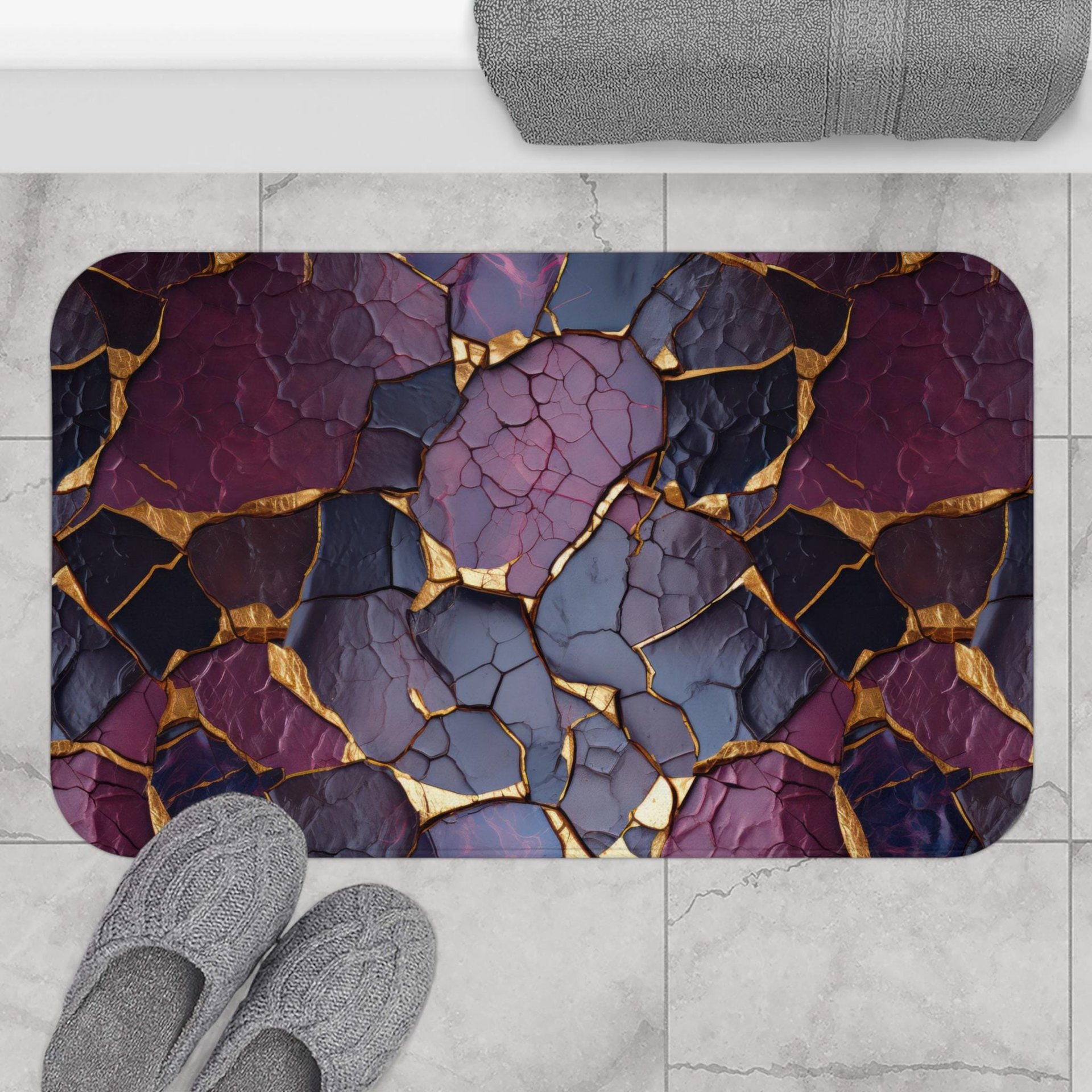 Purple and Gold Kintsugi large bath mat