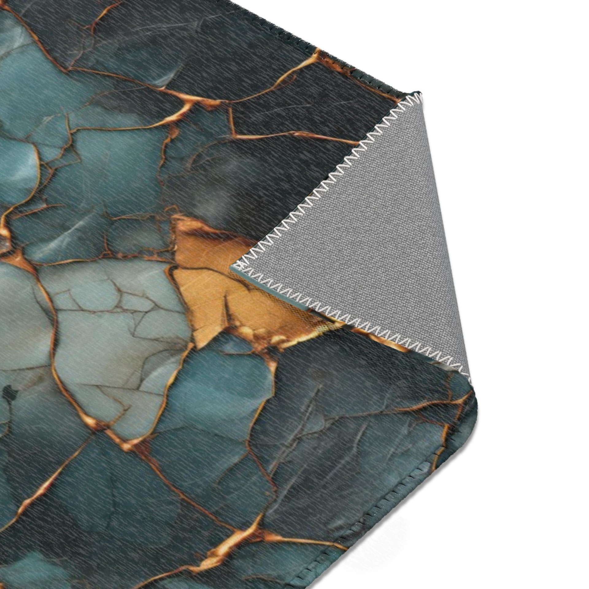 Teal & Gold Kintsugi Rug back