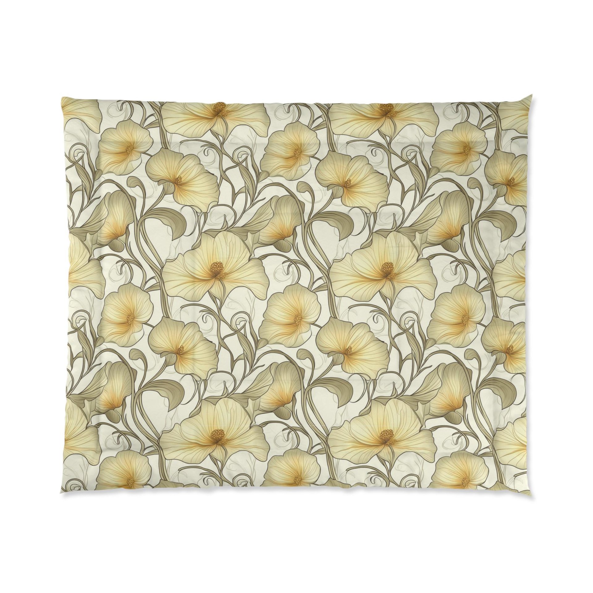 Ivory Flowers Art Nouveau king comforter