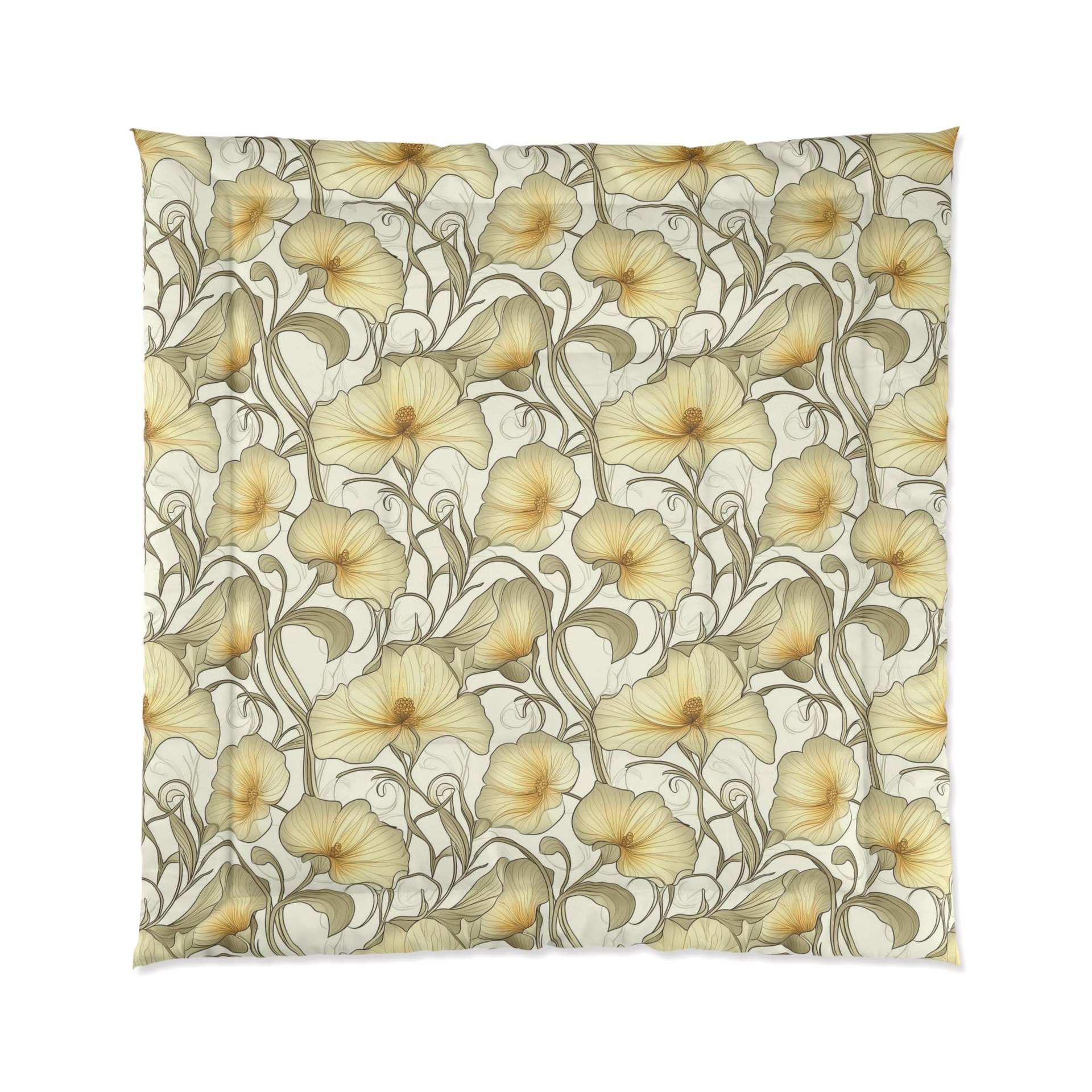 Ivory Flowers Art Nouveau queen comforter