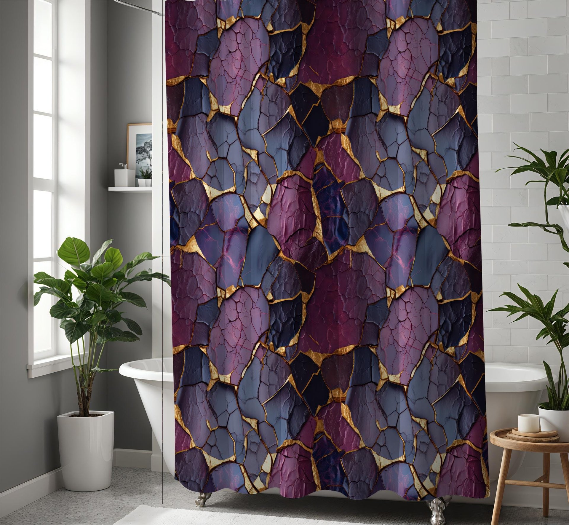 Purple and Gold Kintsugi Shower Curtain