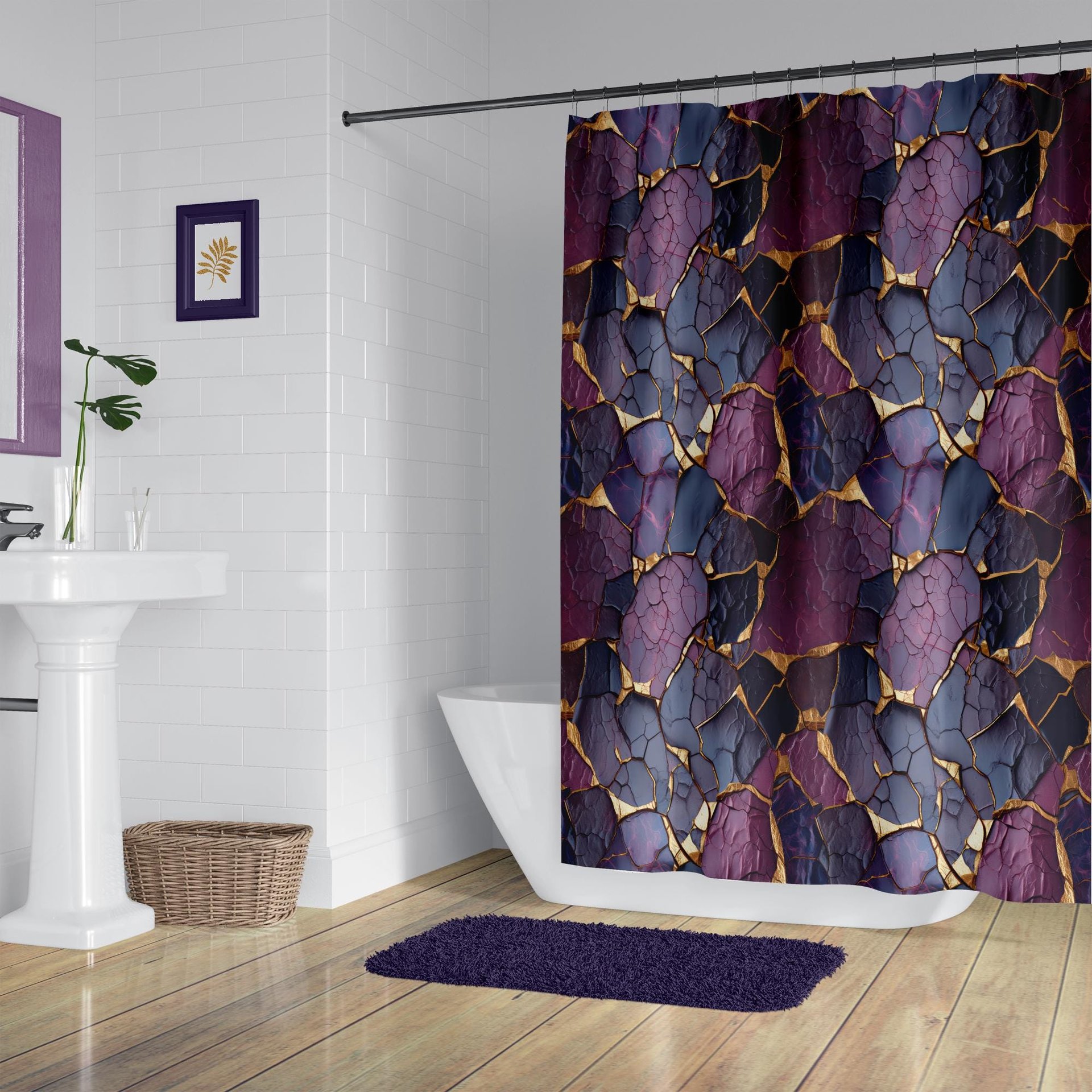 Purple and Gold Kintsugi Shower Curtain