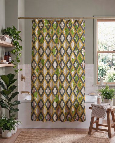 Country Garden Geometric Shower Curtain, Bath Mat