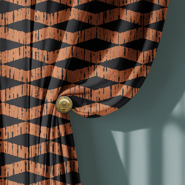 Black & Copper Rustic Boho Window Curtains, Rod Pocket Panels