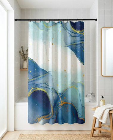 Blue Alcohol Ink Shower Curtain, Bath Mat