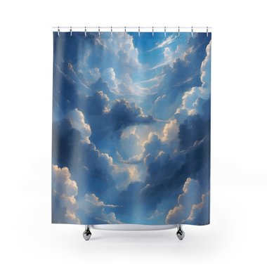 Blue Sky Shower Curtain, Fluffy White Clouds