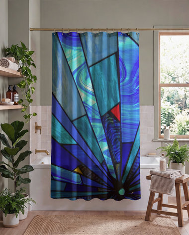Blue Nautical Stained Glass Shower Curtain