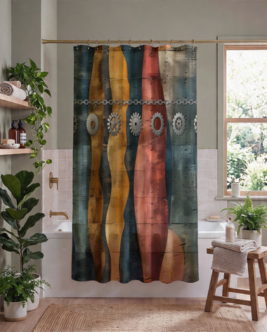 Steampunk Shower Curtain. Bath Mat