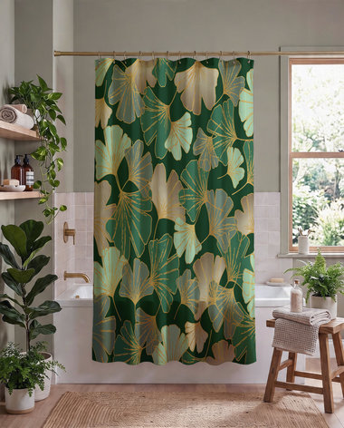 Ginkgo Leaf Shower Curtain, Bath Mat