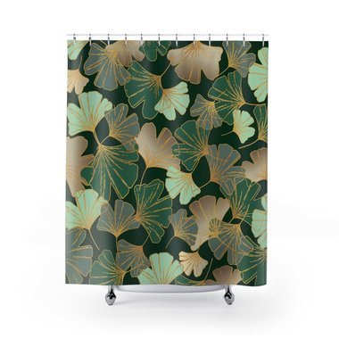 Green tan and gold leaves Shower Curtain
