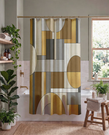 Mid-Century Modern Geometric Shower Curtain, Bath Mat